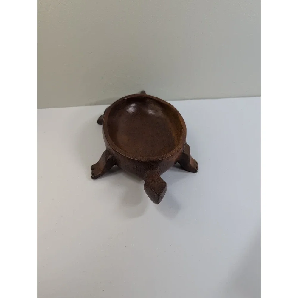 Vintage Wooden Turtle Hand Carved Wood‎ Trinket/Coin Box